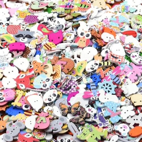 Muilt Animal Wood Sewing Buttons Scrapbooking Craft Garment Clothes DIY Supply 2 Holes Color At Random 5-30 mm New 50 PCs