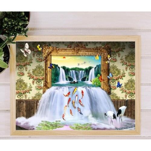 DIY photo custom diamond mosaic window waterfall koi fish landscape diamond rhinestone embroidery painting full drills decor art