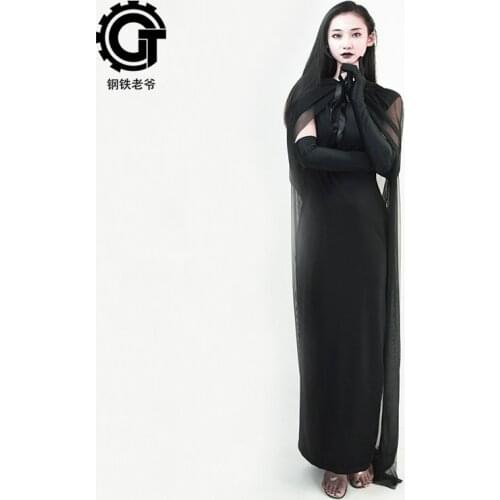 Gothic Vintage Black Long Dress Cosplay Costume Halloween Clothes Party Dress Women Clothes