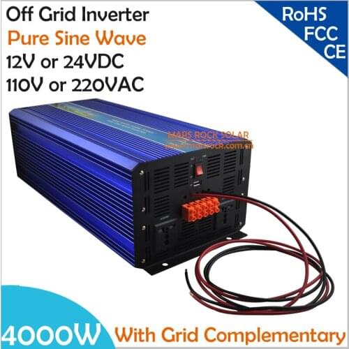 4000W DC12V/24V Off Grid Pure Sine Wave Solar or Wind Inverter, City Electricity Complementary Charging function with LCD Screen