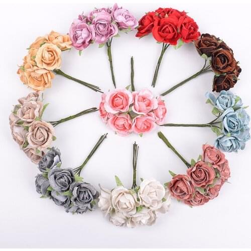 6pcs Artificial Silk Flower Bouquet Wedding Party Decoration DIY Wreath Gift Scrapbooking Craft Fake Flowers