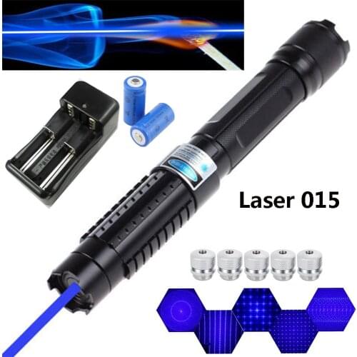 High-power blue laser flashlight 450nm continuous line 5000M hunting blue laser sight can burn matches/cigars/candles