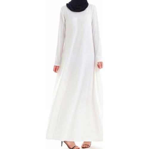 Muslim Women Dress Basic White Abaya Omani Long Sleeved Prayer Dress Inner Abay 95% Cotton Solid Color Jellaba Marocaine Classic