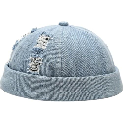 Men Boys Retro Vintage Skullcap Hats Docker Ripped Brimless Rolled Cuff Gift