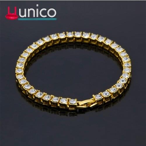 UUNICO 2018 MEN Zircon Tennis Chain Bracelet Gold Silver Color Copper Material Iced Out 1 Row CZ Chain Hip hop Bracelet 5mm UU78