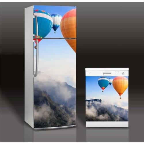 Fridge Sticker Hot Air Balloon Refrigerator Dishwasher Door Cover Kitchen Home Decoration Accessories Modern 3d Wall Stickers