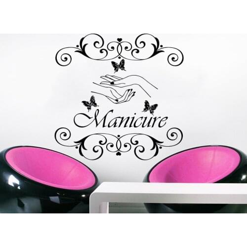 Wall Decal Manicure Vinyl Sticker Hand Beauty Salon Nails Cosmetic Hairdressing WallpapeButterfly Home Decor Vinilos NY-347