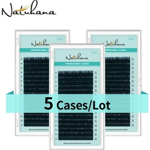 NATUHANA 5 Cases/Lot 16rows Natural Soft Eyelash Extension Premium Matte Black Individual Mink False Lashes Makeup Cilios