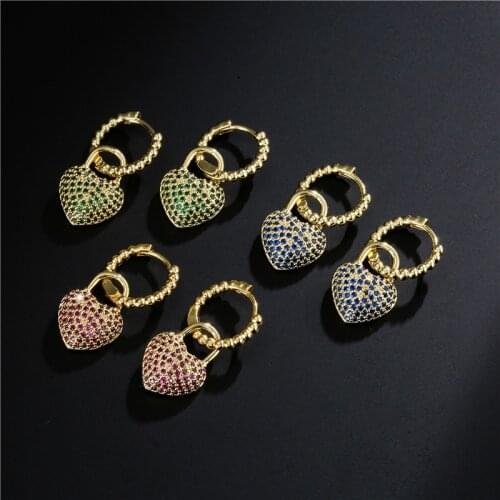 NEWBUY 2021 Luxury Cubic Zircon Wedding Jewelry Gold Color Fashion Heart Drop Earrings For Women Party Dangle Earring Bijoux
