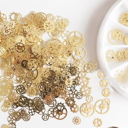 2017 New 1 Box Ultra-thin Punk Style Studs 3D Nail Art Decorations Time Wheel DIY Nail Suplies Gold Steam Machine Gear NP322