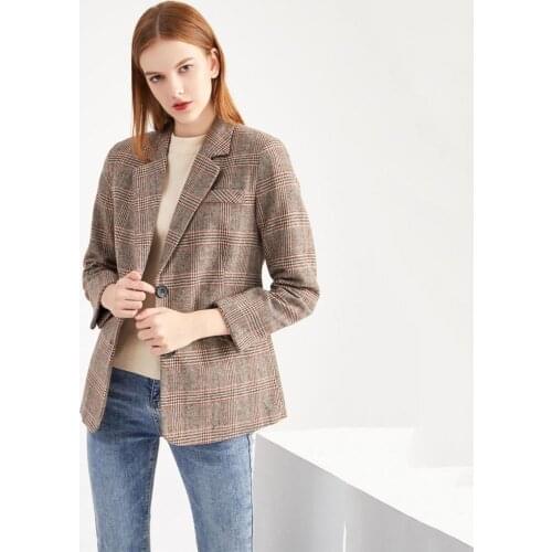 2020 New Spring Autumn Womens Jacket Casual Plaid Suits Jackets Female vintage Houndstooth Blazers Suit b434