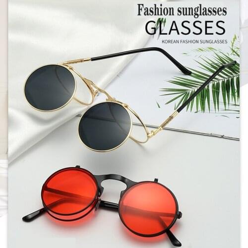 2020 New Sunglasses Retro Metal Punk Steam Flip Sunglasses Flip Sunglasses Men and Women Personality Sunglasses Ladies Sunglasse