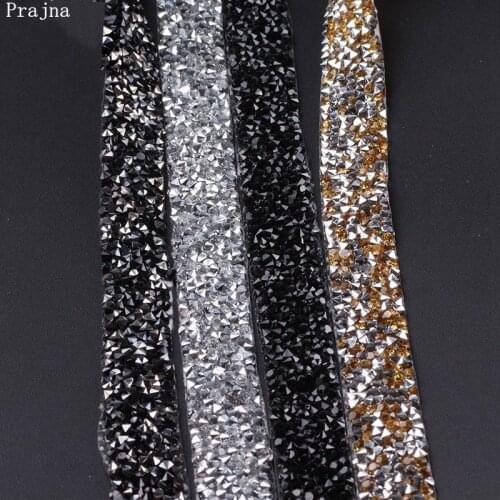 Prajna Rhinestone Applique Decoration Hotfix Craft Self Adhesive Rhinestones Trim Chain Artwork Wedding Dress 1 Yard 1.5cm Width