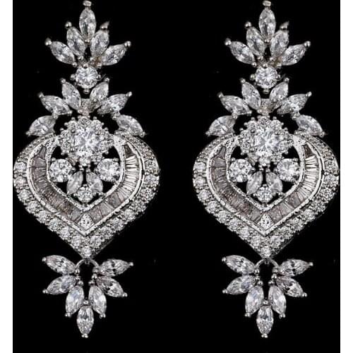 KSRA Luxury Sparkling Leaf Chandelier Flower Earrings For Women CZ Earrings In Silver Bridesmaid Thank You Gift Vintage Jewelry