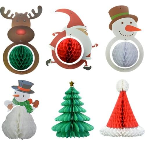 Merry Christmas Santa Claus Honeycomb Ball Decor Snowman Pendant Christmas Tree Banner Elk Christmas Decorations HL49