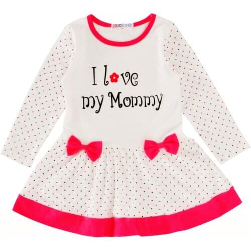 Christmas 2019 new winter dresses of the girls I love mom letter princess dress bow long sleeve dot dress