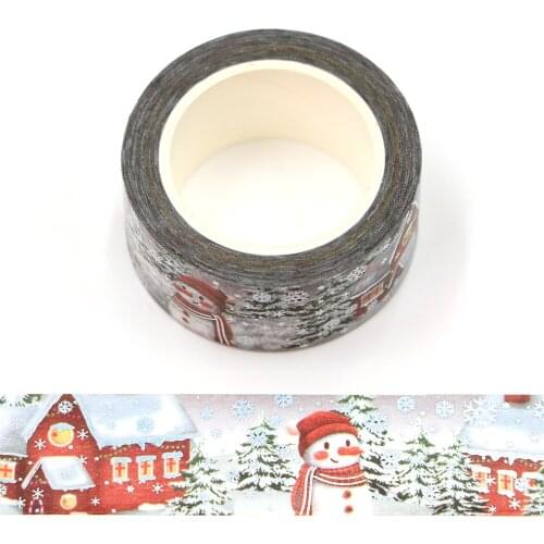 10pcs/Lot 20mm x 10m Silver Holographic Foil CMYK Snowman Washi Tape Paper Masking Adhesive Christmas extra wide washy tape