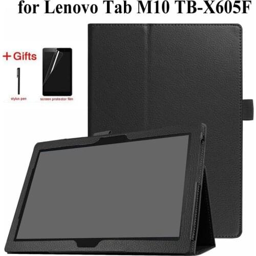 Folding Folio PU Leather Case for Lenovo Tab M10 TB-X605F 2018 Release Tablet Stand Cover for M10 X505F/L 10.1 case+film+pen