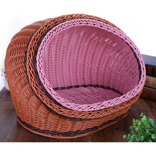 Straw Rattan Dog Kennel Pet Kennel Durable Rattan Dog Kennel In Summer Can Be Removed and Washed Pet Kennel Puppy Bed for Dog