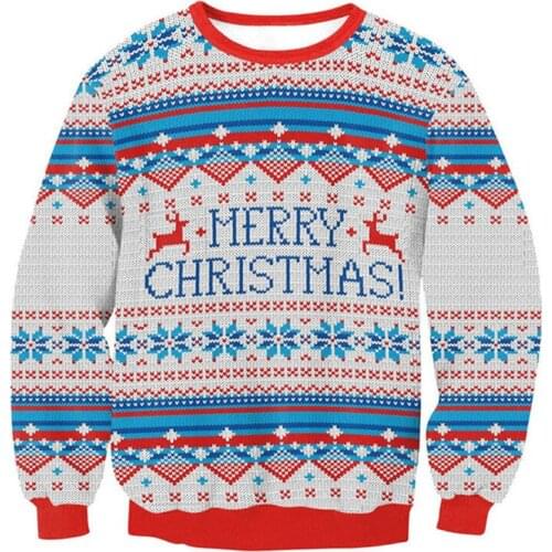 Unisex Men Women Sweater 2021 Plus Size Christmas Sweaters Print O-Neck Ladies Thin Tops Clothes Sleeve Winter Xmas XXL