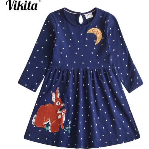 VIKITA Kid Girl Dress Spring Autumn Princess Dress Lovely Cotton Long Sleeve Clothes Girl Clothing Girl Rabbit A-line Dresses