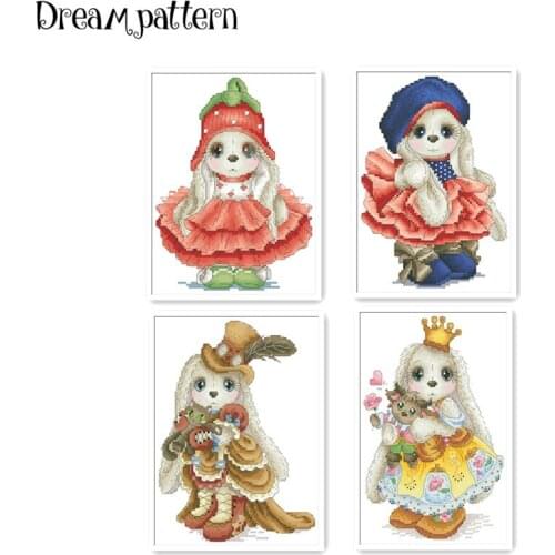 Rabbit in dress cross stitch package cartoon animal 18ct 14ct 11ct cloth cotton thread embroidery DIY handmade needlework