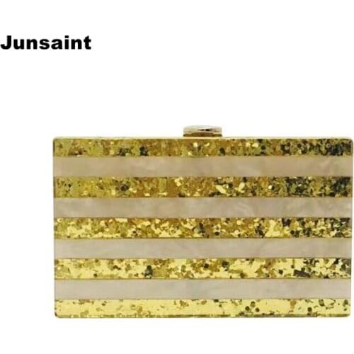 New Fashion Wallet Ladies Vintage Striped Acrylic Evening Bags Luxury Women Golden Sequins Party Prom Clutch Purse Chic Handbags