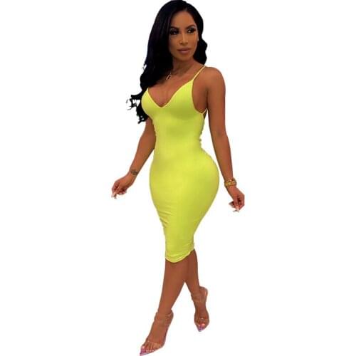 Zoctuo V-neck Backless Bodycon Sexy Dress Women Casual Midi Party Dress Women Summer 2020 Womens Clothing Drop Shipping