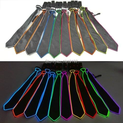 10 pcs Fashion Blue Color Light Up LED Tie glowing EL wire Tie For Evening Party,DJ,bar,club,Show By 3V Steady on driver