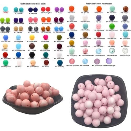 100pcs Food Grade Round Silicone Beads 9mm Baby Teething Necklace Toy DIY Pacifier chain tools baby Teether Bracelet BPA Free