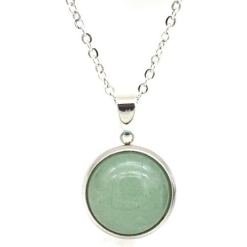 12MM Natural Stone Pendant Stainless Steel Chain Druzy Opal Blue Pink Crystal Collar for Women Men Gift