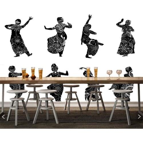 Papel de parede Black silhouette of indian dancer 3d wallpaper mural,living room sofa TV wall bedroom wall papers home decor