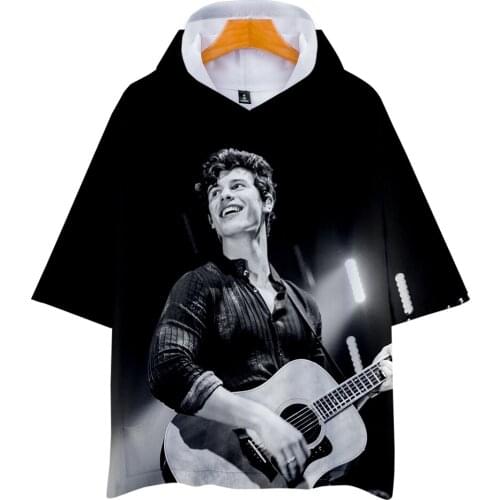 3D Print hooded t shirt Women and Men Clothes with cap Kpop 3D Shwan Mendes Short Sleeves streetwear Plus Size 4XL 2019