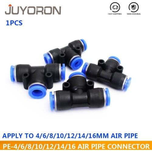 5pcs PE series T shaped Tee 4 6 8 10 12 14 16mm OD Hose 3 Way Port Y Shape Air Pneumatic Quick air Pneumatic Connectors Coupling