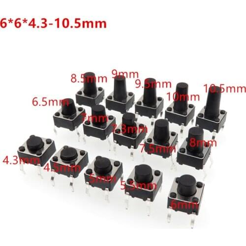 50pcs 4pin 6x6mm Tact Switch micro switch Panel PCB Momentary Tactile Tact Mini Push Button Switch DIP 6*6*4.3-10.5mm
