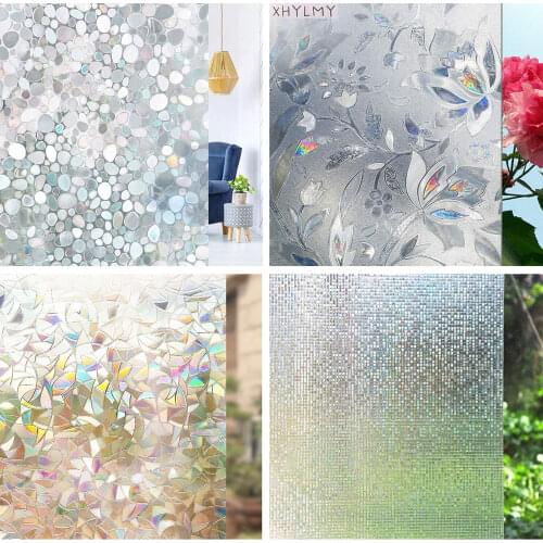 60x100cm 3D Laser Rainbow Decorative Vinyl Films Privacy Window Stickers Anti-UV Static Self-Adhesive Glass Film For Office Door