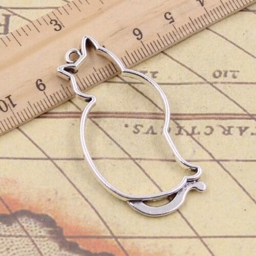 8pcs Charms Hollow Cat Silhouette 53x27mm Antique Pendants Making DIY Handmade Tibetan Bronze Silver Finding Jewelry