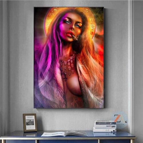 Abstract Sexy Bad Girl Canvas Paintings Graffiti Smoking Woman Wall Art Canvas Poster and Prints Picture Cuadors for Living Room