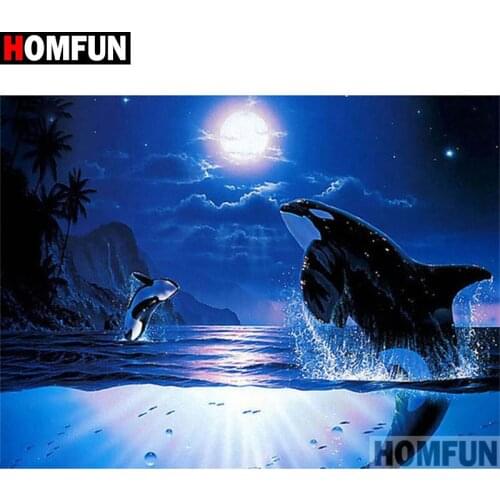 HOMFUN Full Square/Round Drill 5D DIY Diamond Painting "Animal dolphin" 3D Embroidery Cross Stitch 5D Home Decor Gift A17393
