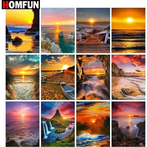 HOMFUN 5D Diamond Embroidery Needlework Kit "Sunset beach landscape" Diy Diamond Painting Cross Stitch Home Decoration Gift