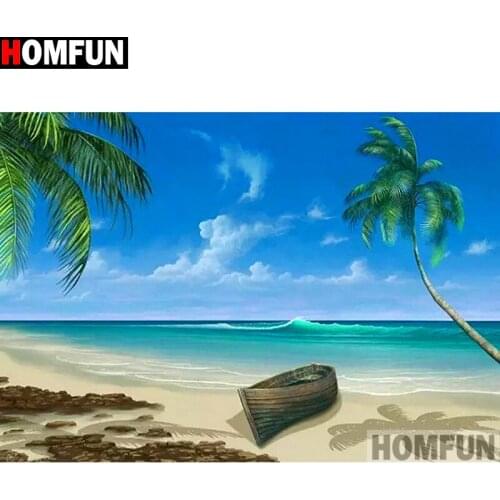 HOMFUN Diamond Painting Full Square/Round Drill 5D DIY "Beach boat" Daimond Embroidery Rhinestone Cross Stitch Decor A15569
