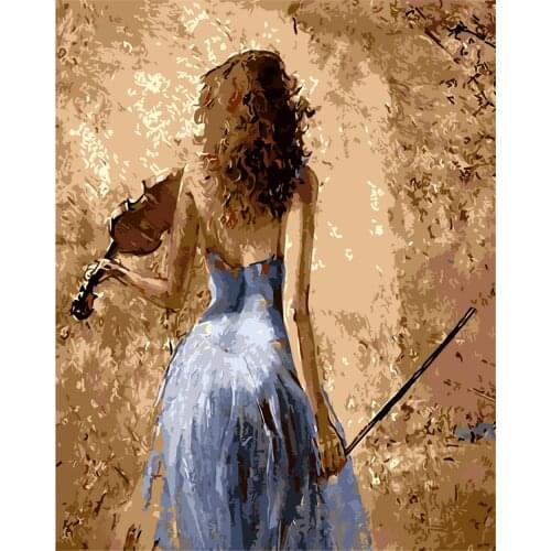 Violin Back View Oil Painting By Number Set On Canvas 40x52cm Frame Set Acrylic Paint For Adults Picture Drawing Color By Number