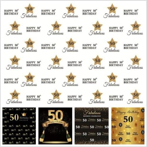 Happy 50th Birthday Backdrop Golden Ribbon Balloon Backgrounds Family Party Decor Photo Booth Studio Photography Prop