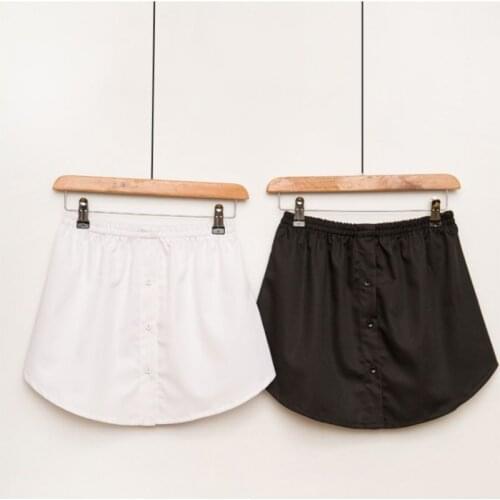 Korean Womens A-Line Flared Curved Fake False Hem Button Down Solid Color Elastic Waist Detachable Skirt Decorative Waist Apron