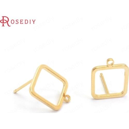 10PCS 10*12MM 24K Gold Color Brass with Hanging Hole Square Stud Earrings Pins High Quality Diy Jewelry Findings Accessories