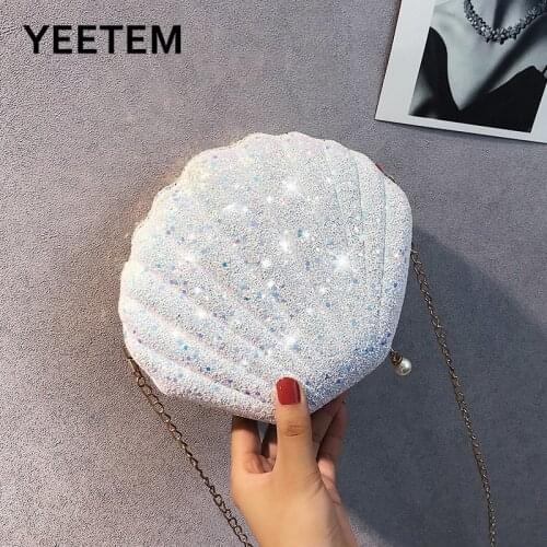 Fashion chain pearl sequin banquet party shiny mini shell bag lady messenger bag wallet purses and handbags luxury designer