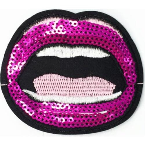 Fashion T shirt Women iron on patch sequins pink lips badge deal with it patches for clothing 3d t shirt mens free shipping