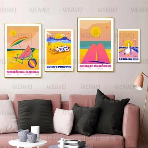 Cartoons Painting Wall Art Beach Sun Abstract Prints Poster Seaside Canvas Posters and Prints Picture for Living Room Home Decor