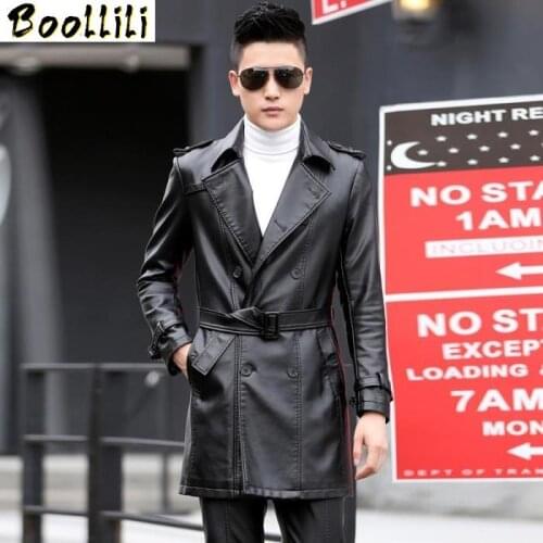 Boollili Mens Leather Jacket Hot Sale Autumn Casual Faux Leather Jacket Male Long Slim Warm Chaquetas De Cuero Plus Size 5XL