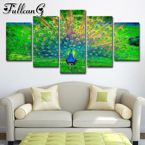 FULLCANG Beautiful peacocks 5 piece diy diamond painting full square round drill mosaic embroidery sale home decoration FC3057